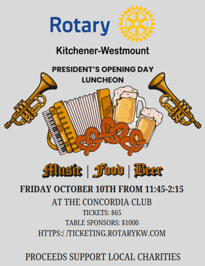 President's luncheon - Friday October 10th from 11:45 to 2:15 at the Concordia Club