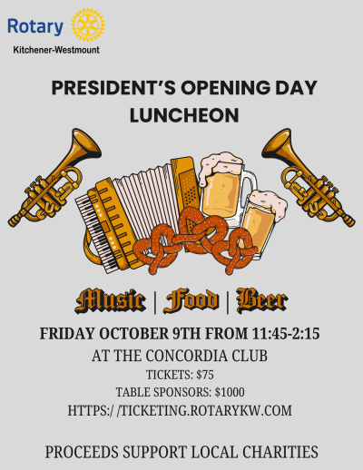 President's luncheon - Friday October 9th from 11:45 to 2:15 at the Concordia Club